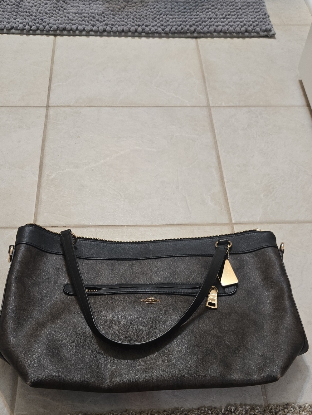 Coach Brown and Black Signature Tote with Gold Hardware
